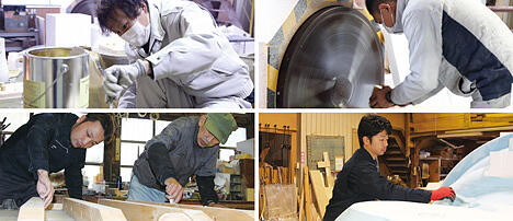 熟練職人、若手職人が共に木型や発泡スチロール型を製作しています。