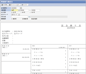 図3 資金繰り表の出力