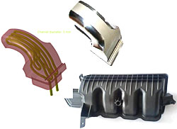 EOSINT M で造形した形状に最適化した冷却回路が配置されている金型インサート。既に一般的になった活用方法です。