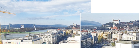 新しいオフィスの窓から撮影（プラチスラバ城やドナウ川、新スロバキア国立劇場を望めます）